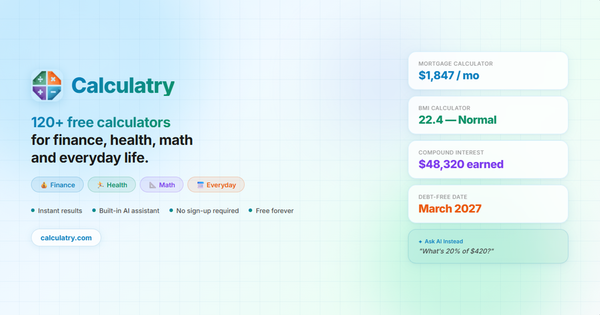 Financial Math Calculator Calculatry — Free Online Calculators for Finance, Health, Math & More